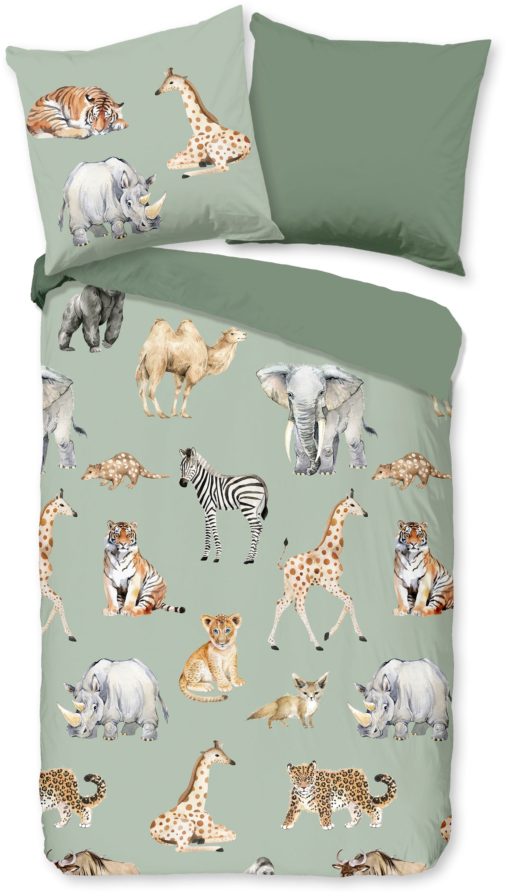 PURE luxury collection Kinderbettwäsche »Safari« 2 Stk. tlg. Mikrofaser, 135x200, Pflegeleicht, Wendeoptik, Kind, Tier, Tiere, Grün