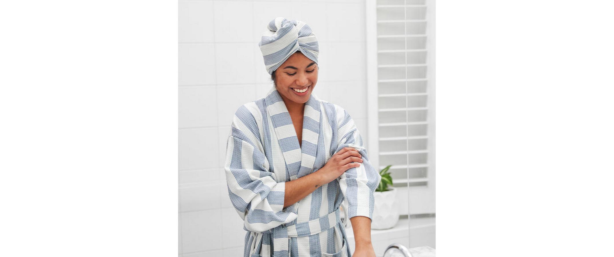 Bademantel Waffle Storm Cloud Blau/WeissSchnell trocknender Bademantel