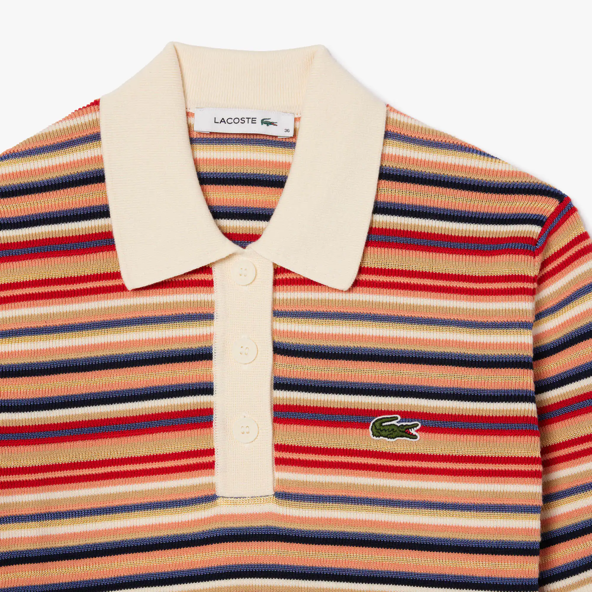 Gestreiftes Popeline Poloshirt aus Baumwoll-Jacquard Pullover - Weiss - Lacoste - Damen