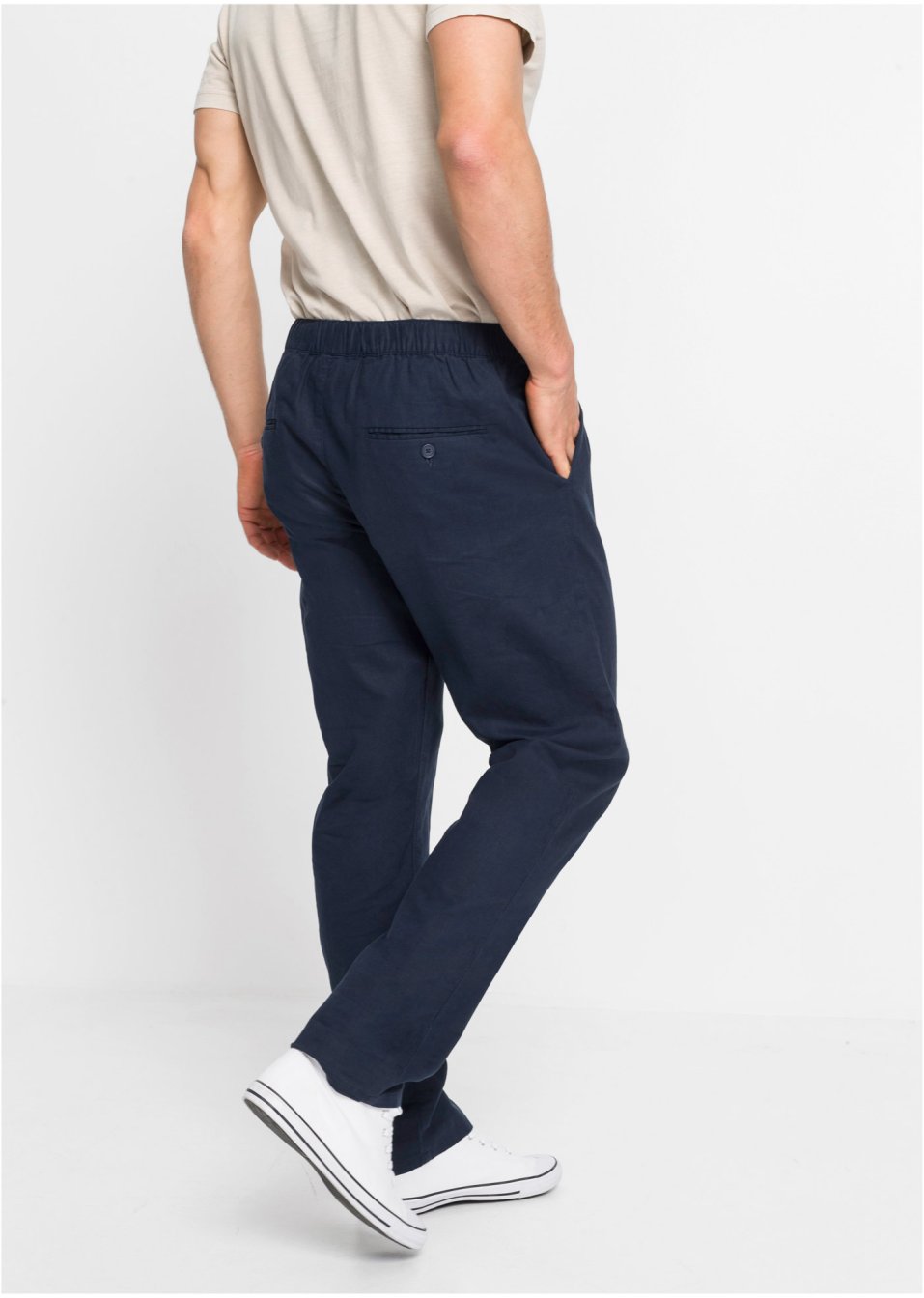 Pantalon chino taille extensible Regular Fit à teneur en lin, Straight