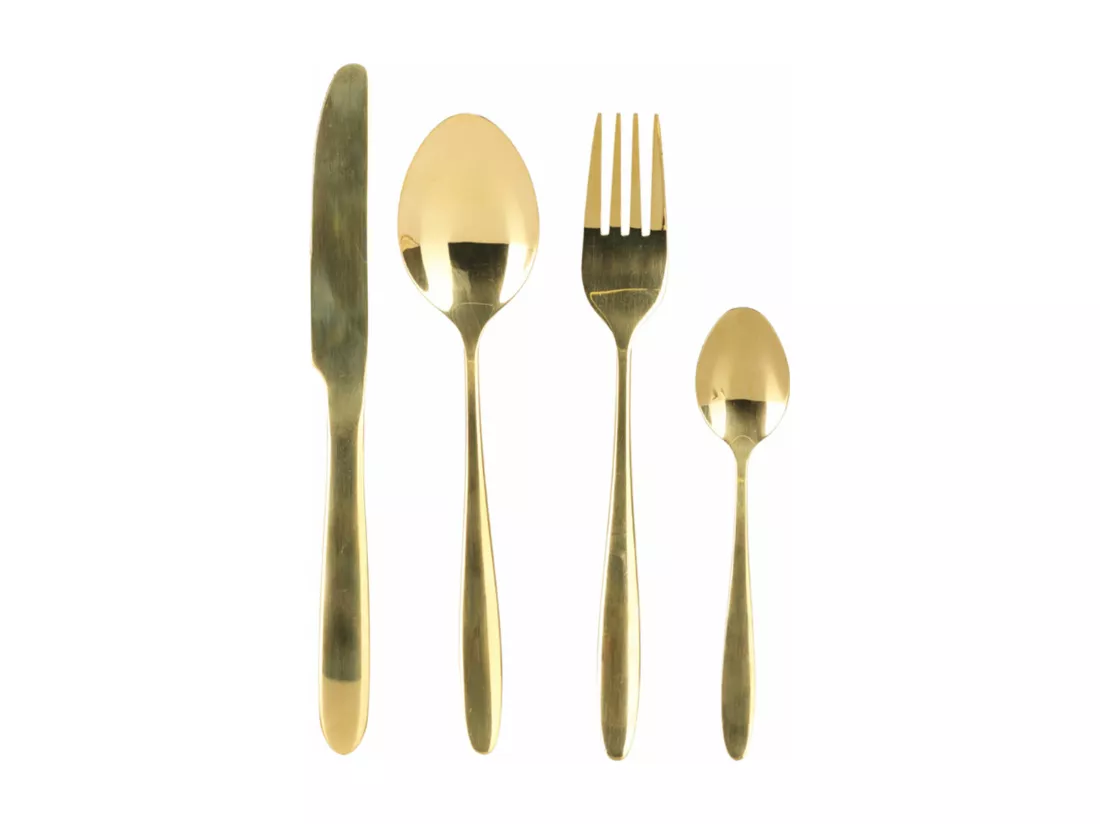 Well Home Coffret de 24 couverts en acier inoxydable avec revêtement doré