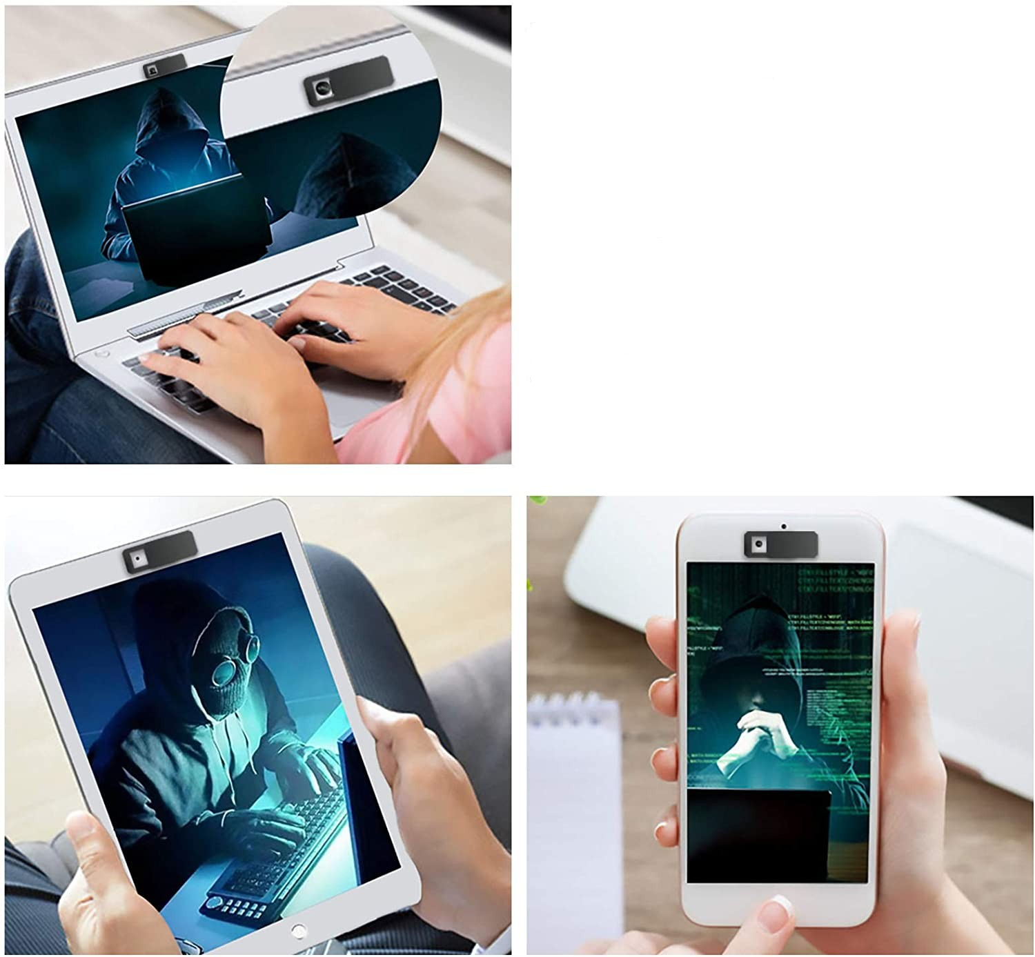 (6er Set) Privatsphären Kamera Abdeckung Webcam Cover Schutz Sticker mit Slider - Schwarz