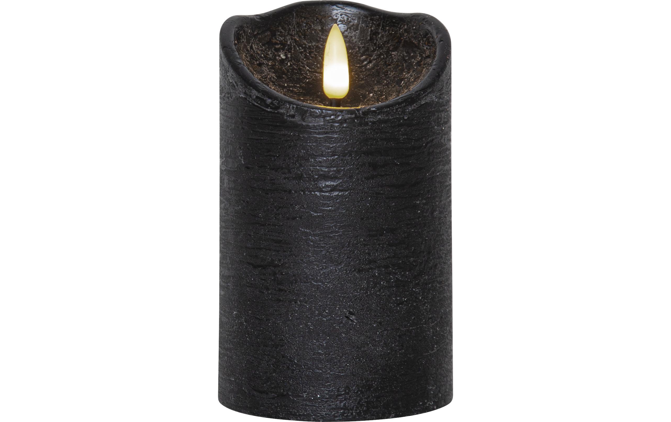 LED-Kerze Flamme Rustic, Ø 7.5 x 12.5 cm, SchwarzLED-Echtwachskerze für Innenbereich mit Timer-Funktion