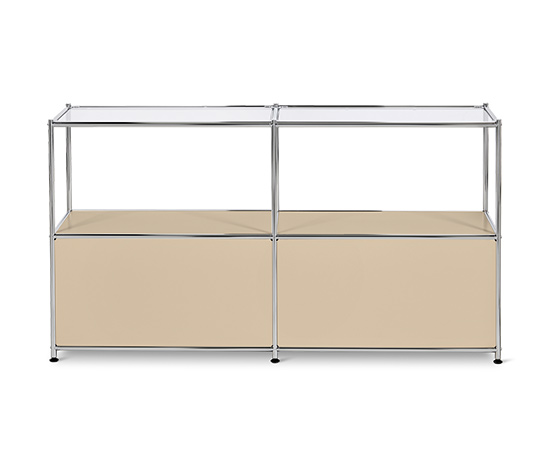 Sideboard Metall »CN3« mit 2 Klappen und Glasböden, beige