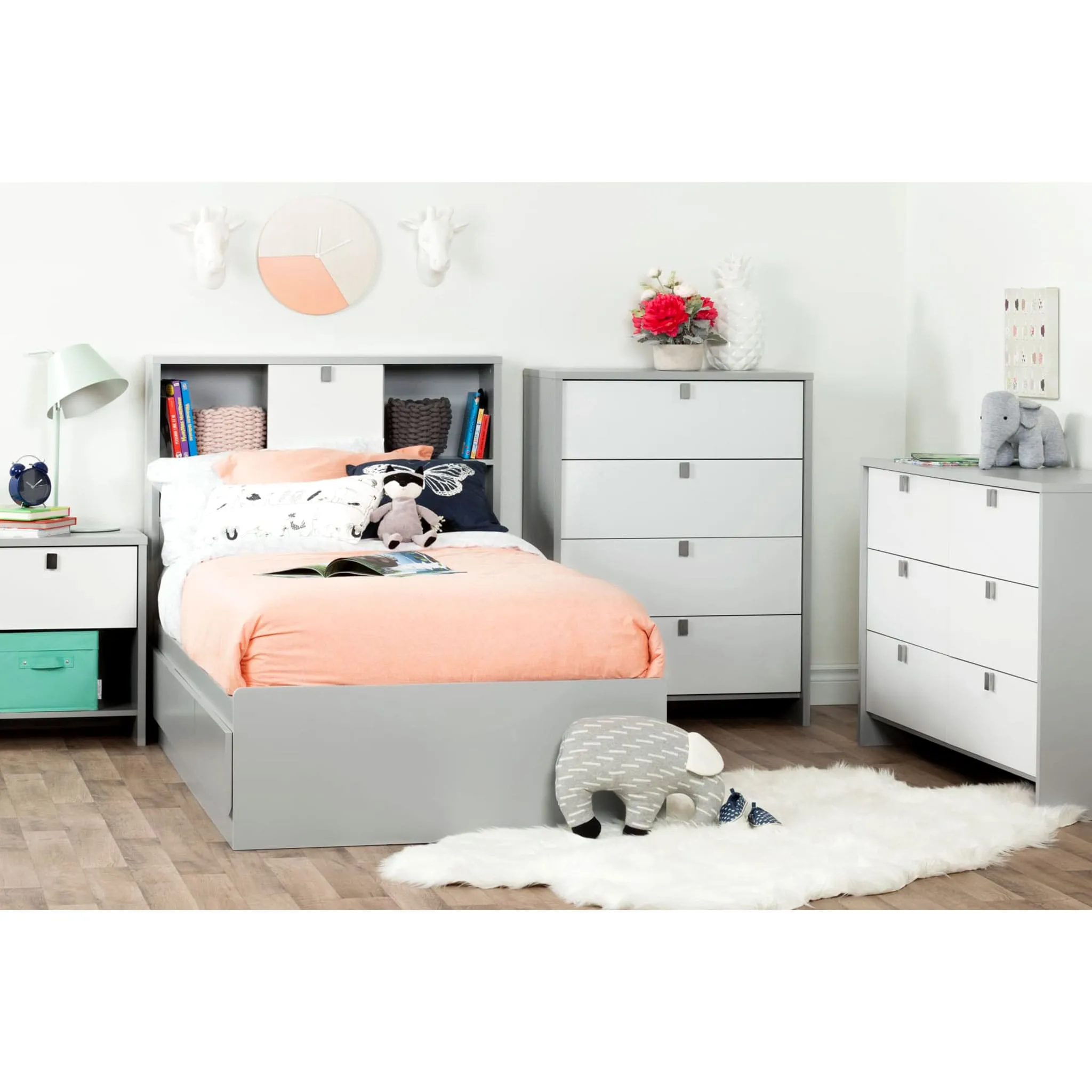 South Shore Commode 4 Tiroirs Cookie - Gris Clair et Blanc Solide