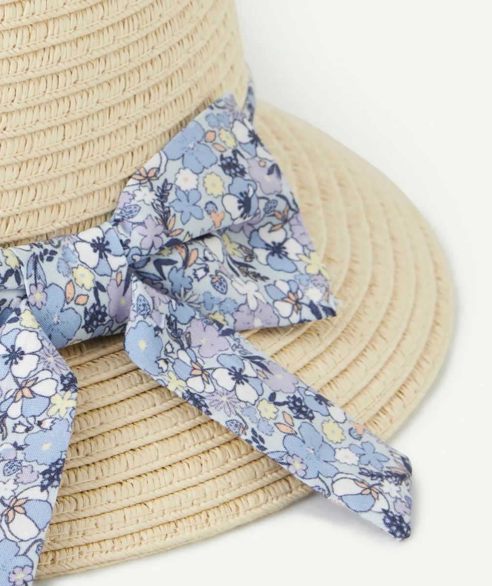 CHAPEAU DE PAILLE BÉBÉ FILLE AVEC OREILLES ET NOEUD FLEURI
