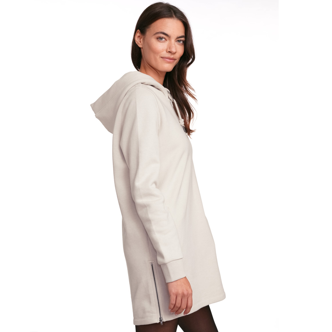 Gina Damen Sweatkleid mit Kapuze creme