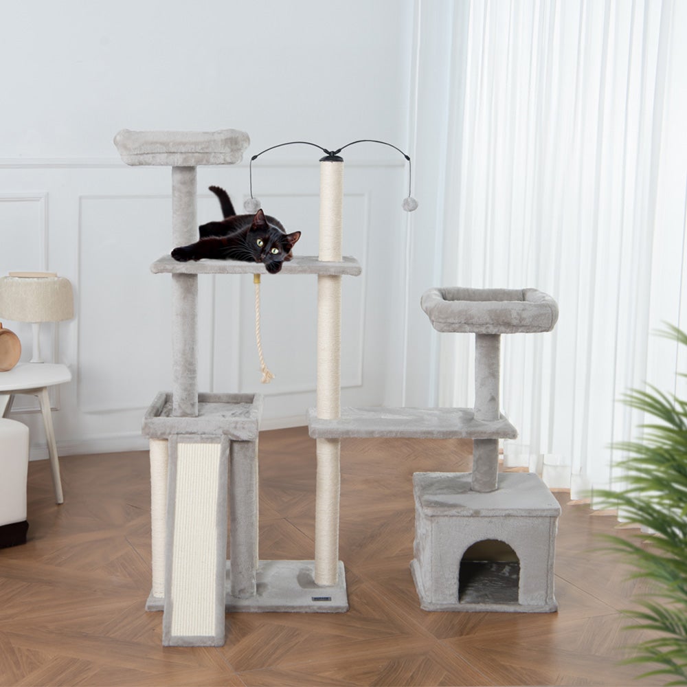 Home Deluxe - JAX Krabpaal - Kleur: Grijs, Afmetingen: 136 x 124 x 40 cm, Materiaal: Polyester, Sisal, Frame: MDF | Krabpalen voor katten