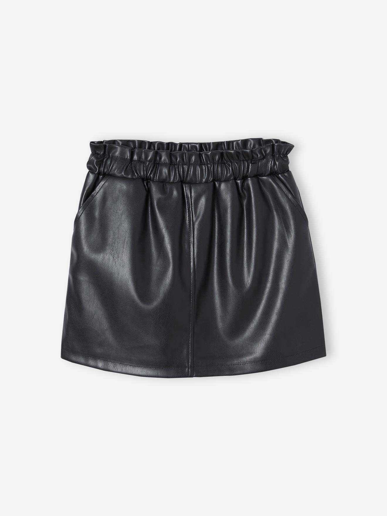Saia preta de couro sintético para meninas