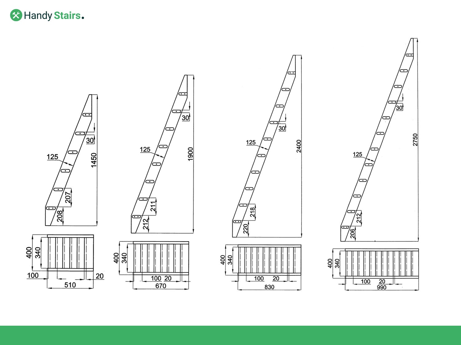 HANDYSTAIRS Houten Ladder “StepUp3” – Houten Hoogslaper Trap met 10 Treden tot 240 cm – 40 cm Breed