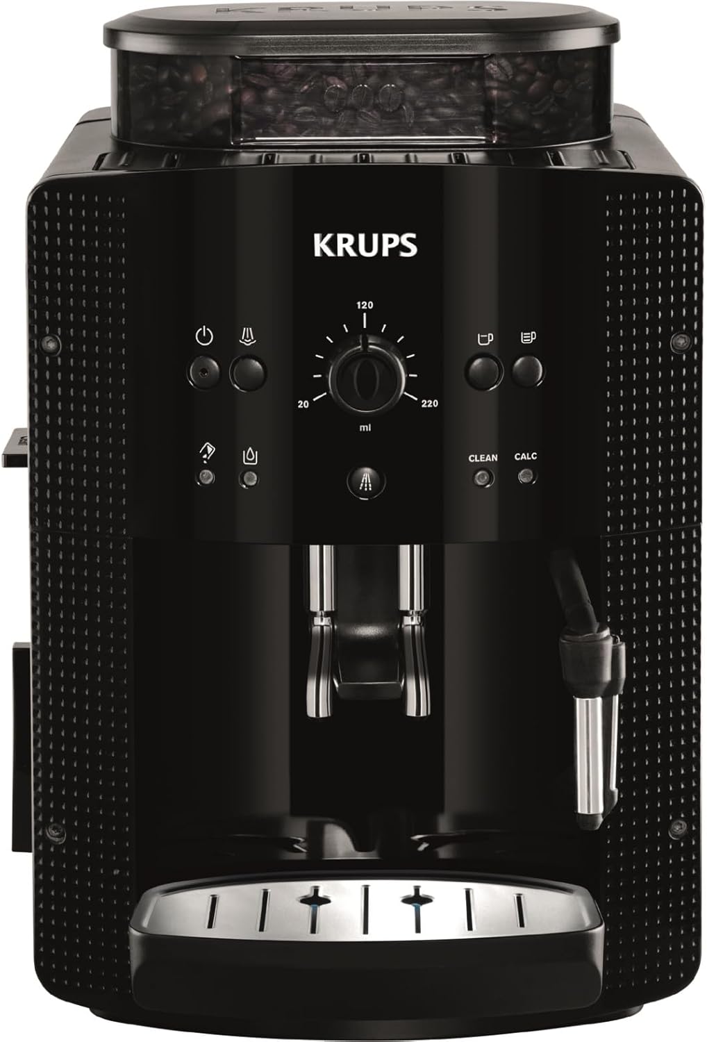 Krups Arabica Picto Kaffeevollautomat, Milchschaumdüse, 2-Tassen-Funktion, Drehregler, Einfache Reinigung, Kaffeemaschine, Schwarz, EA810870