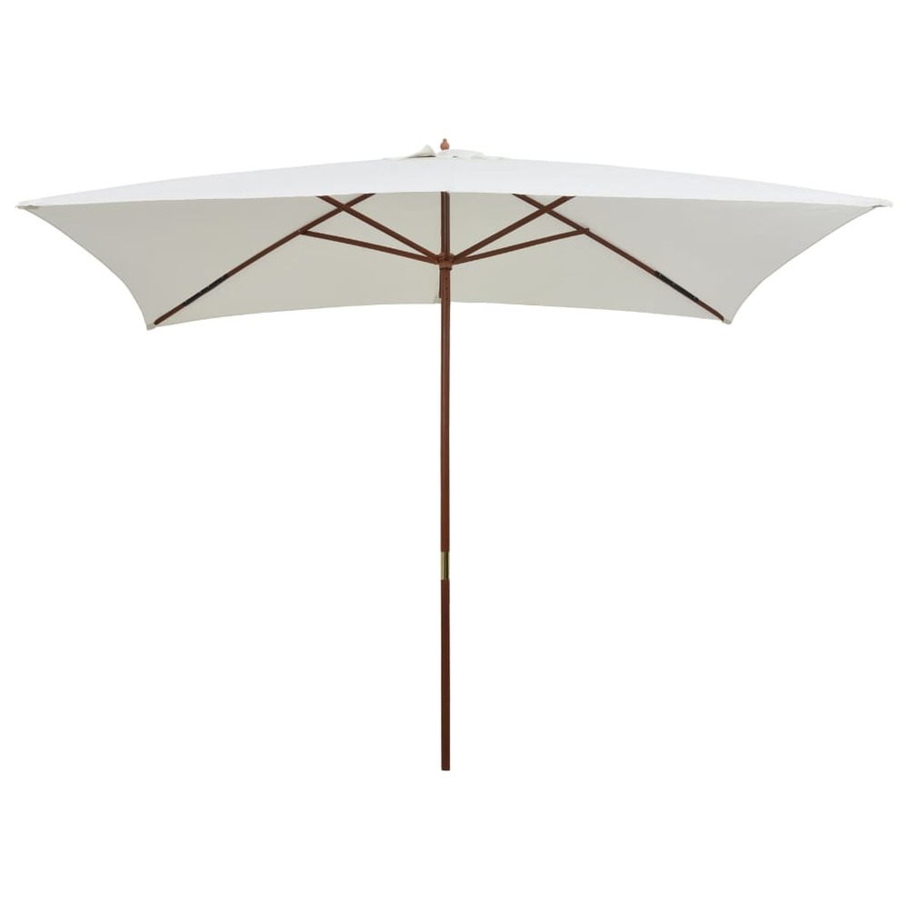 Parasol avec poteau en bois 200 x 300 cm blanc crème