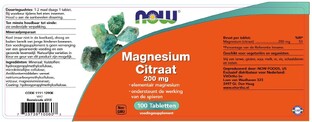NOW Magnesium Citraat 200mg DUO Tabletten 2x100ST