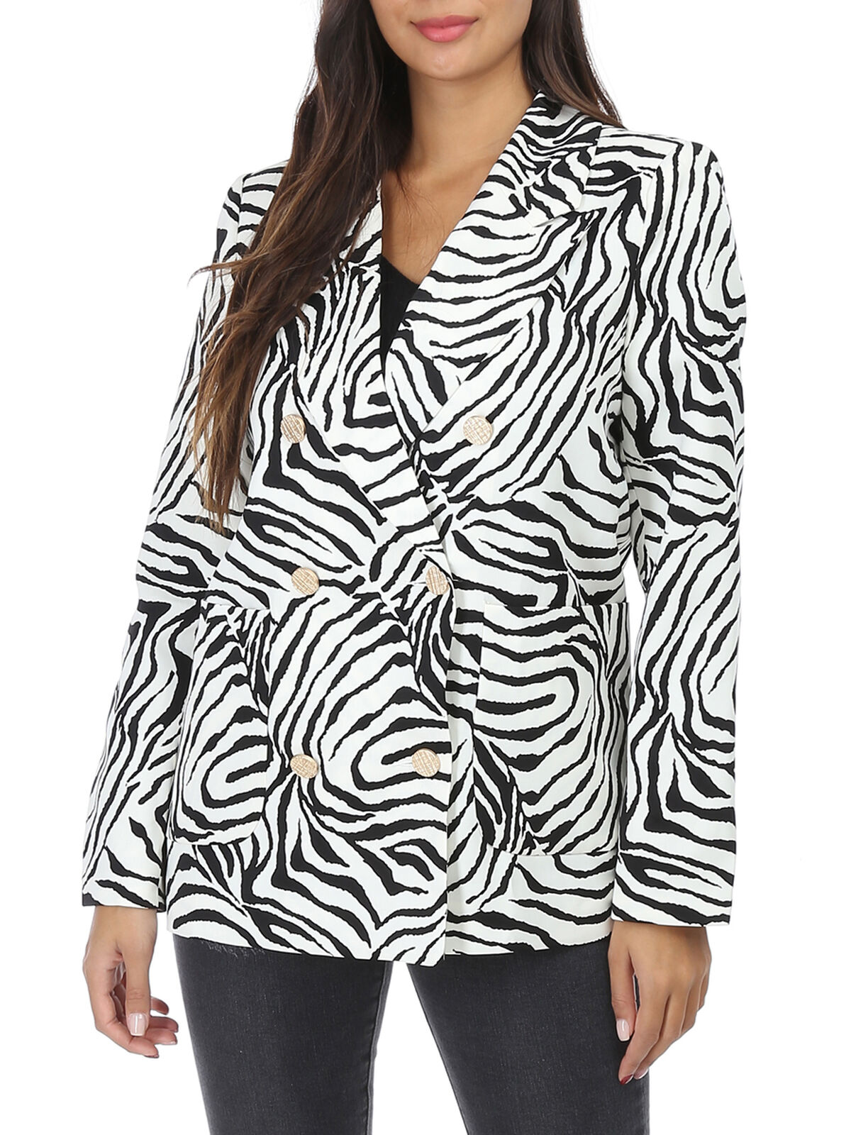 Veste blazer à motif zébré et boutons- Noir et Blanc