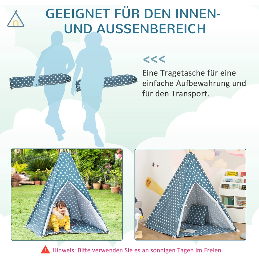 HOMCOM Spielzelt mit einer Bodenmatte und einem Kissen blau