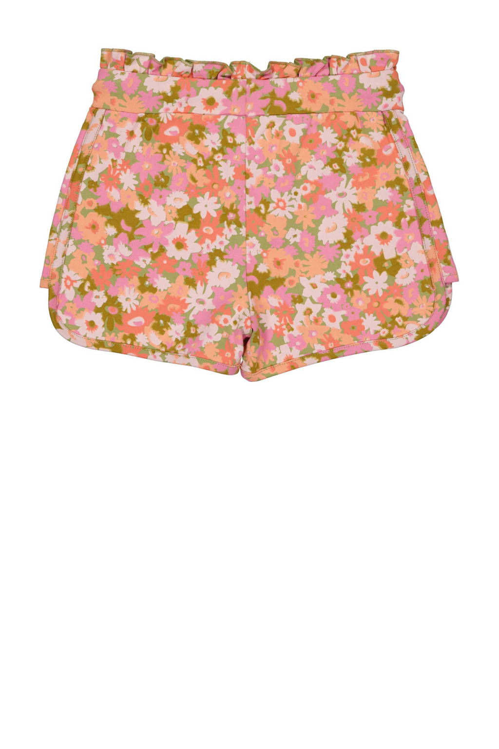 Quapi gebloemde regular fit casual short BRUNE groen/oranje/roze