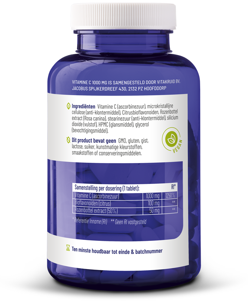 Vitakruid Vitamine C 1000 Met Bioflavonoïden & Rozenbottel (180 tabletten)