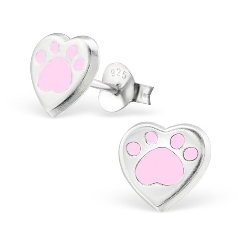Boucle d'oreille coeur de patte d'ours en argent 925/1000