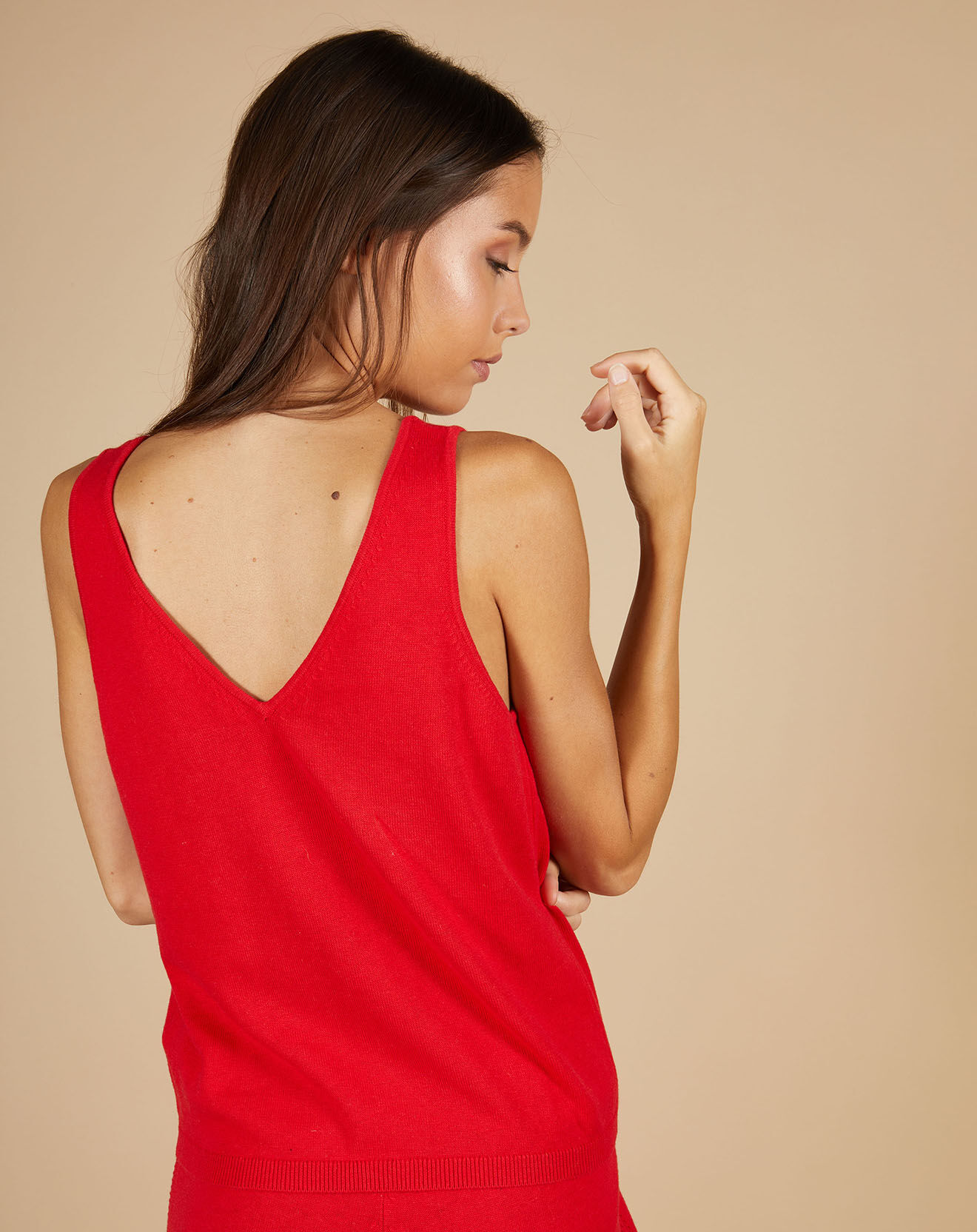 Cashmere Tribu Top en Coton & Cachemire Juliette fines bretelles groseille