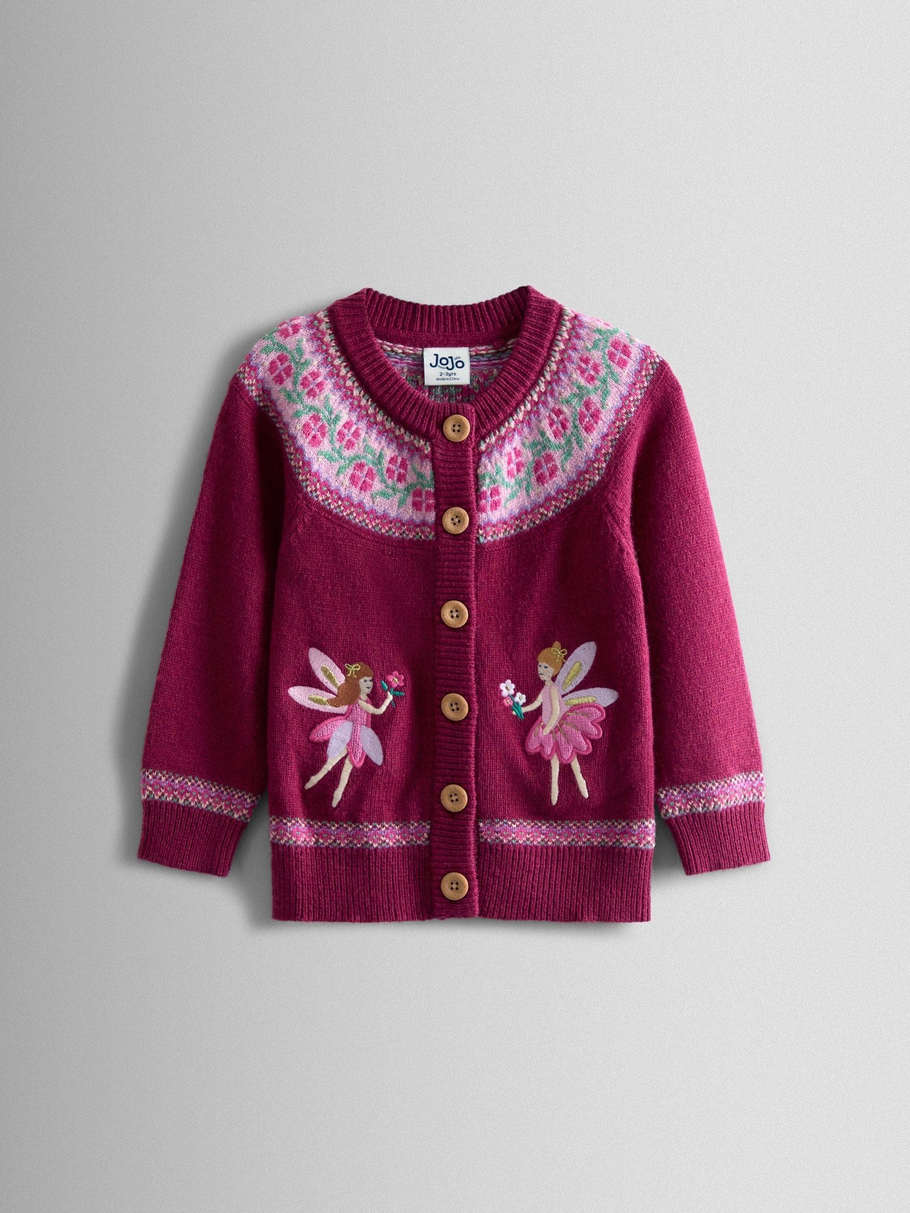 Berry Roze Fee - JoJo Maman Bébé - Vest met fairisle en applicatiezak