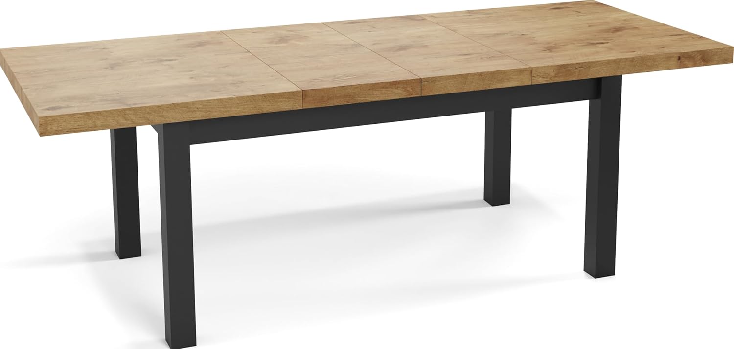 WFL GROUP Moderner Rechteckiger Ausziehbarer Esstisch - Platzsparend - Schwarze Holzbeine - 200 bis 300 cm - Hergestellt in EU - 200 x 100 cm - Lancelot Eiche