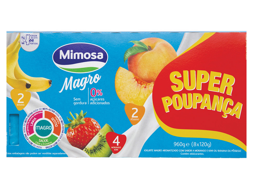 IOGURTE MIMOSA MAGRO MORANGOKIWIBANANA E PÊSSEGO 8X120G