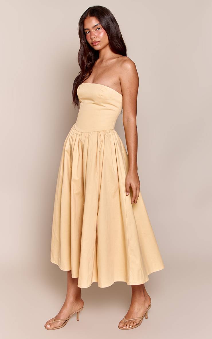 Citron Robe Midaxi Patineuse Froncée À Bandeau En Tissu Tissé