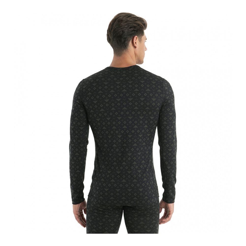 Icebreaker 200 OASIS CREWE FIRST SNOW - Sous-couche Homme black/loden/aop
