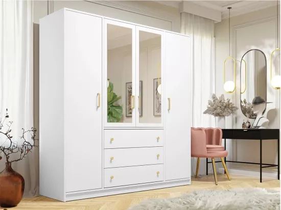 Armoire Honolulu 178, Blanc, 200x196x58cm, Portes d'armoire: Avec des charnières