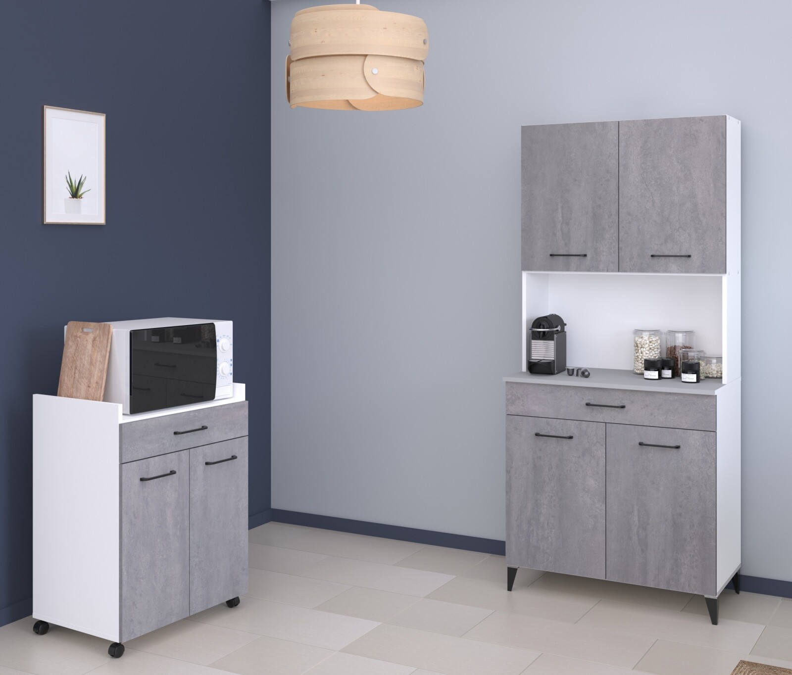 2-teiliges Buffet-Set MALICE 1 - Betonoptik-weiß - 180 cm hoch