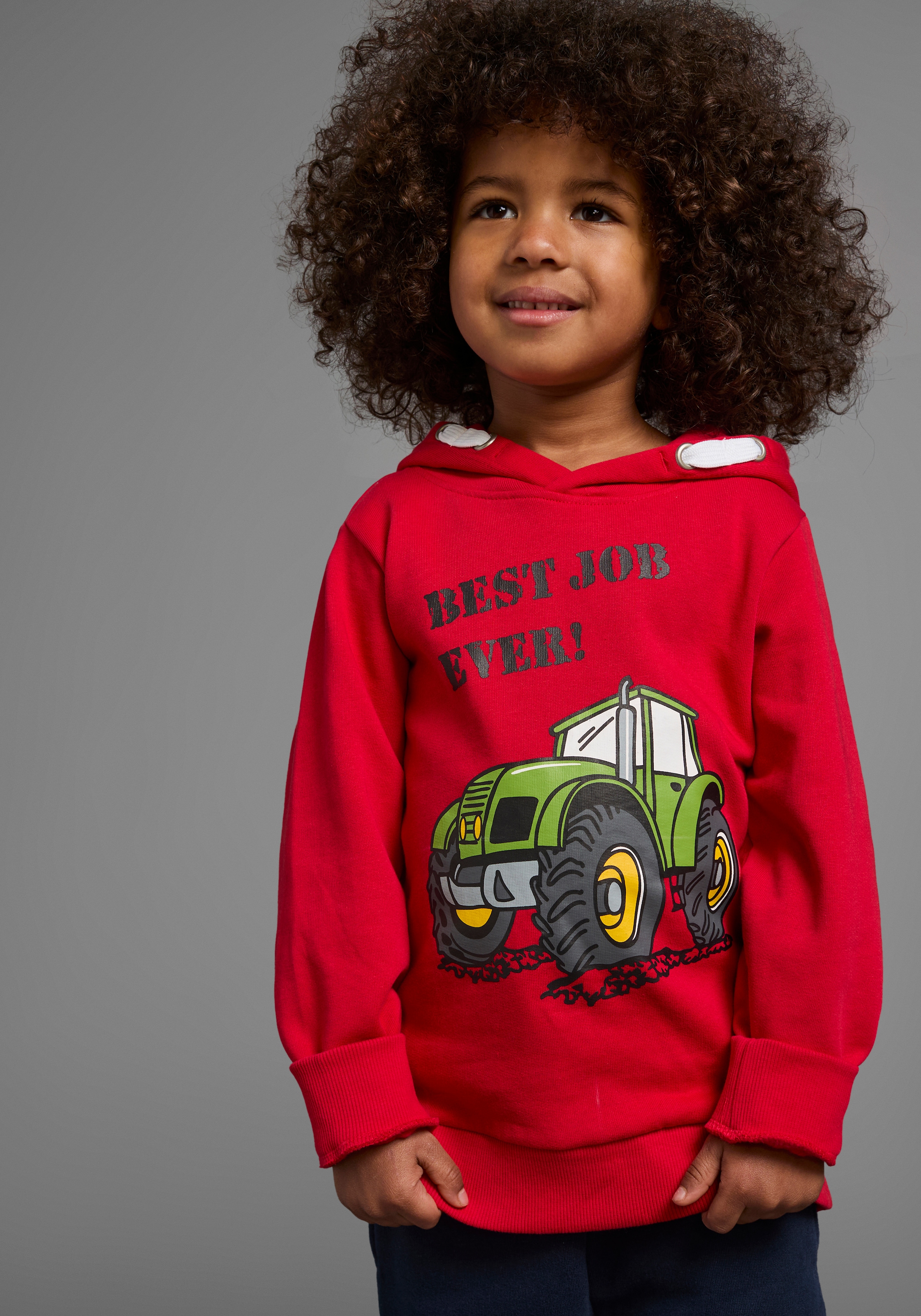 KIDSWORLD Kapuzensweatshirt »BEST JOB EVER!«, Kapuzensweatshirt mit Traktor-Print
