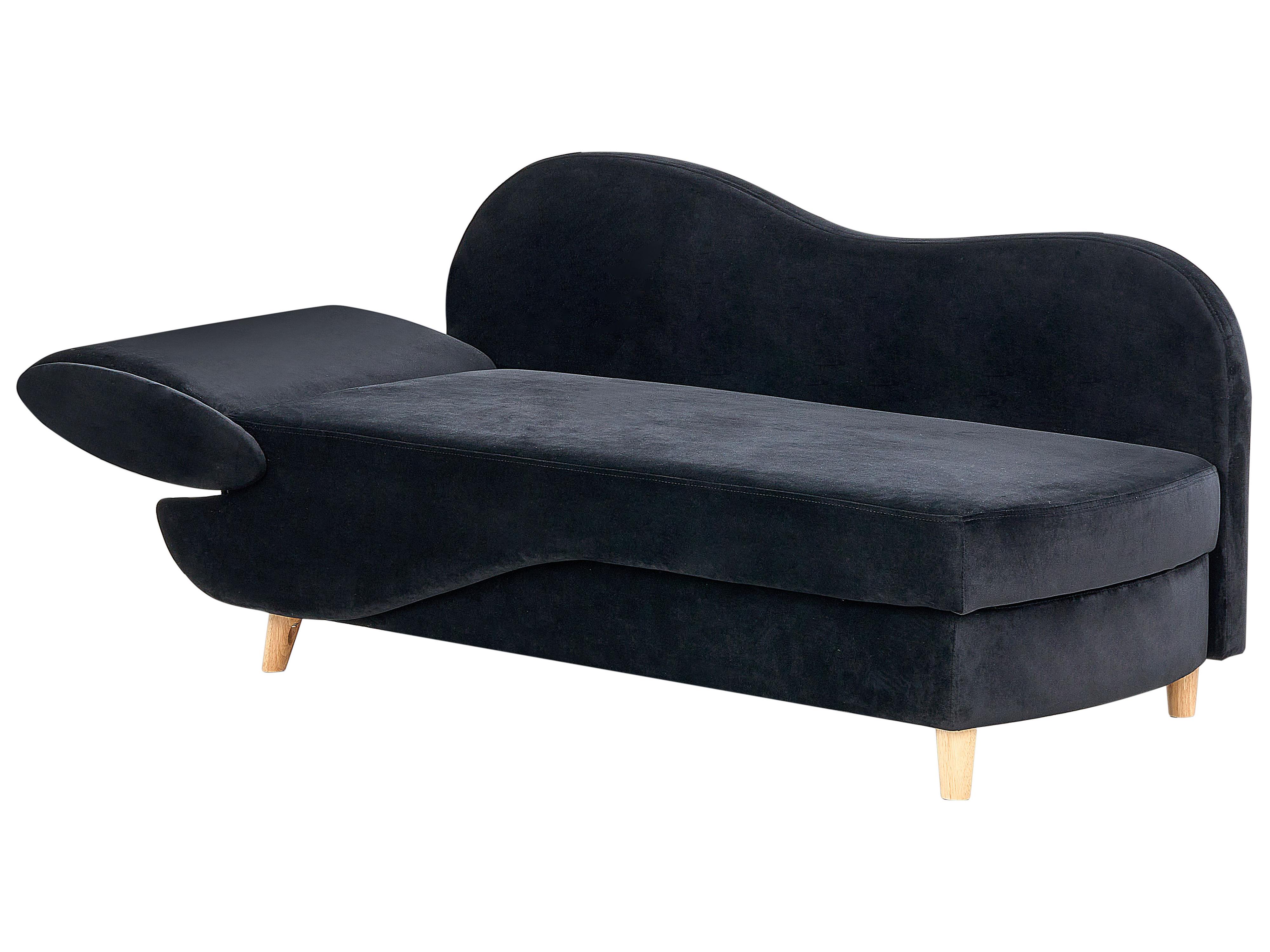 Linkszijdige chaise longue MERI Fluweel Zwart met opbergruimte