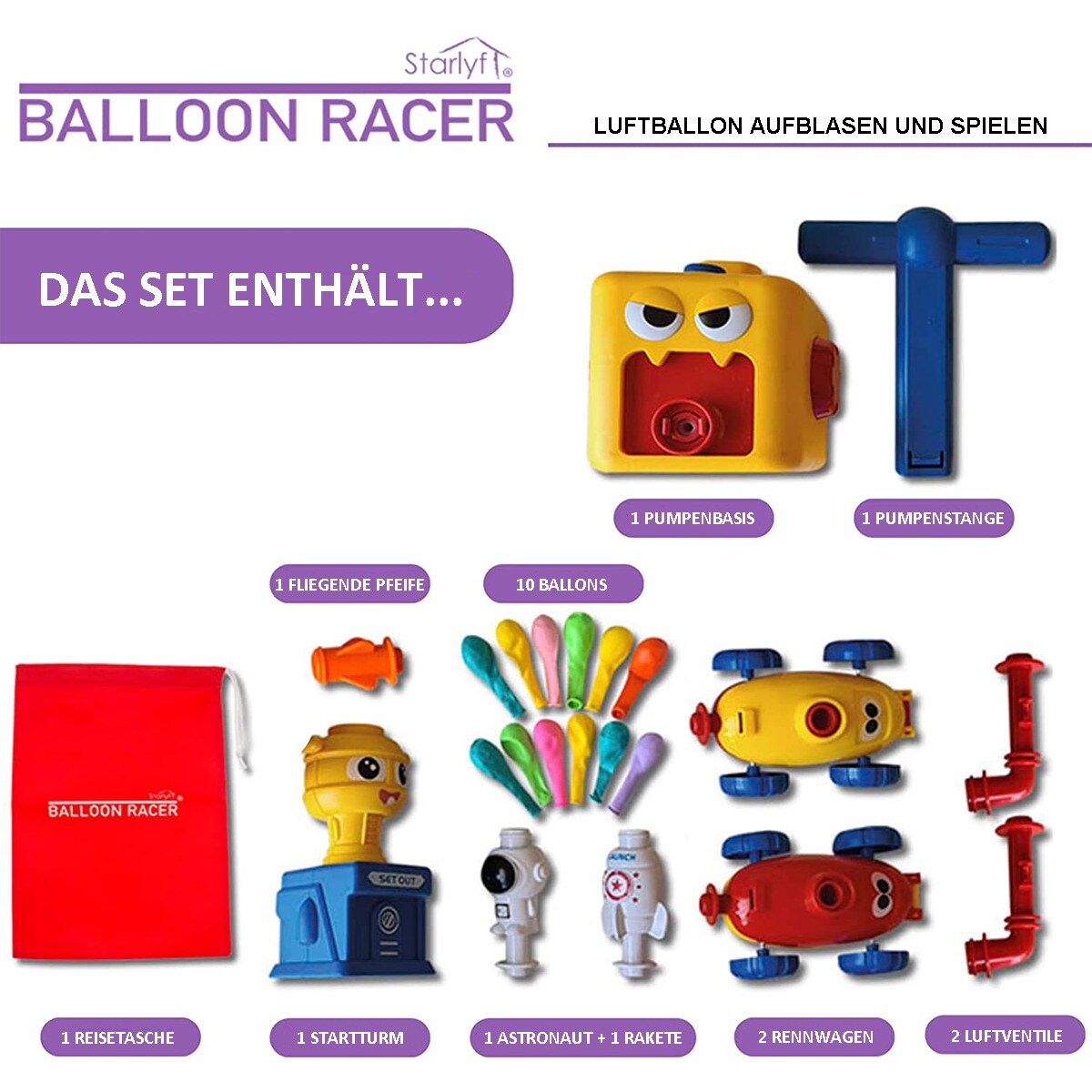 Starlyf® Kinderspielzeug mit Luftballons, Ballon Auto Spielzeug Balloon Racer