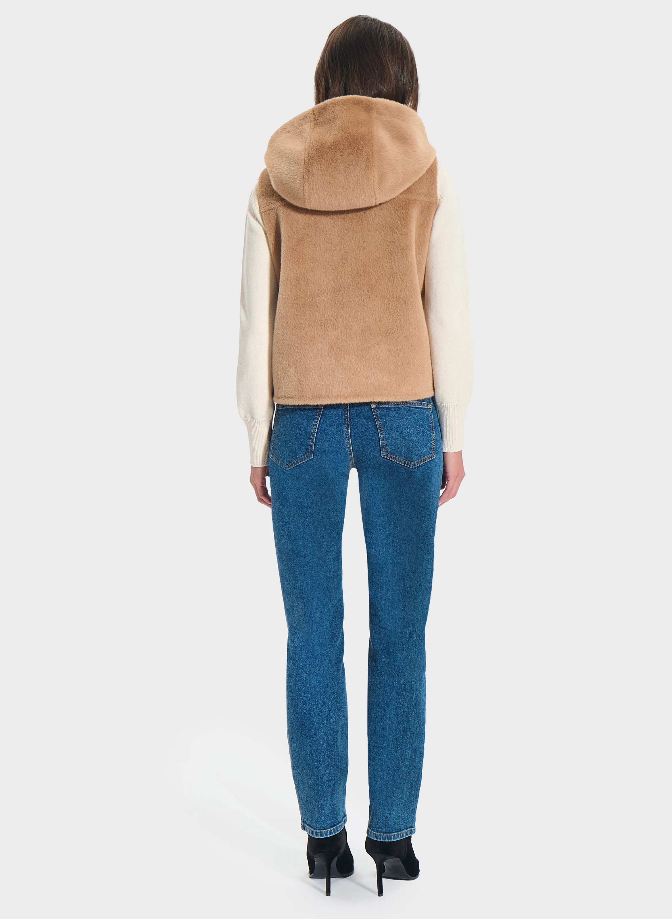GENTA - Gilet zippé droit en fausse fourrure | Beige