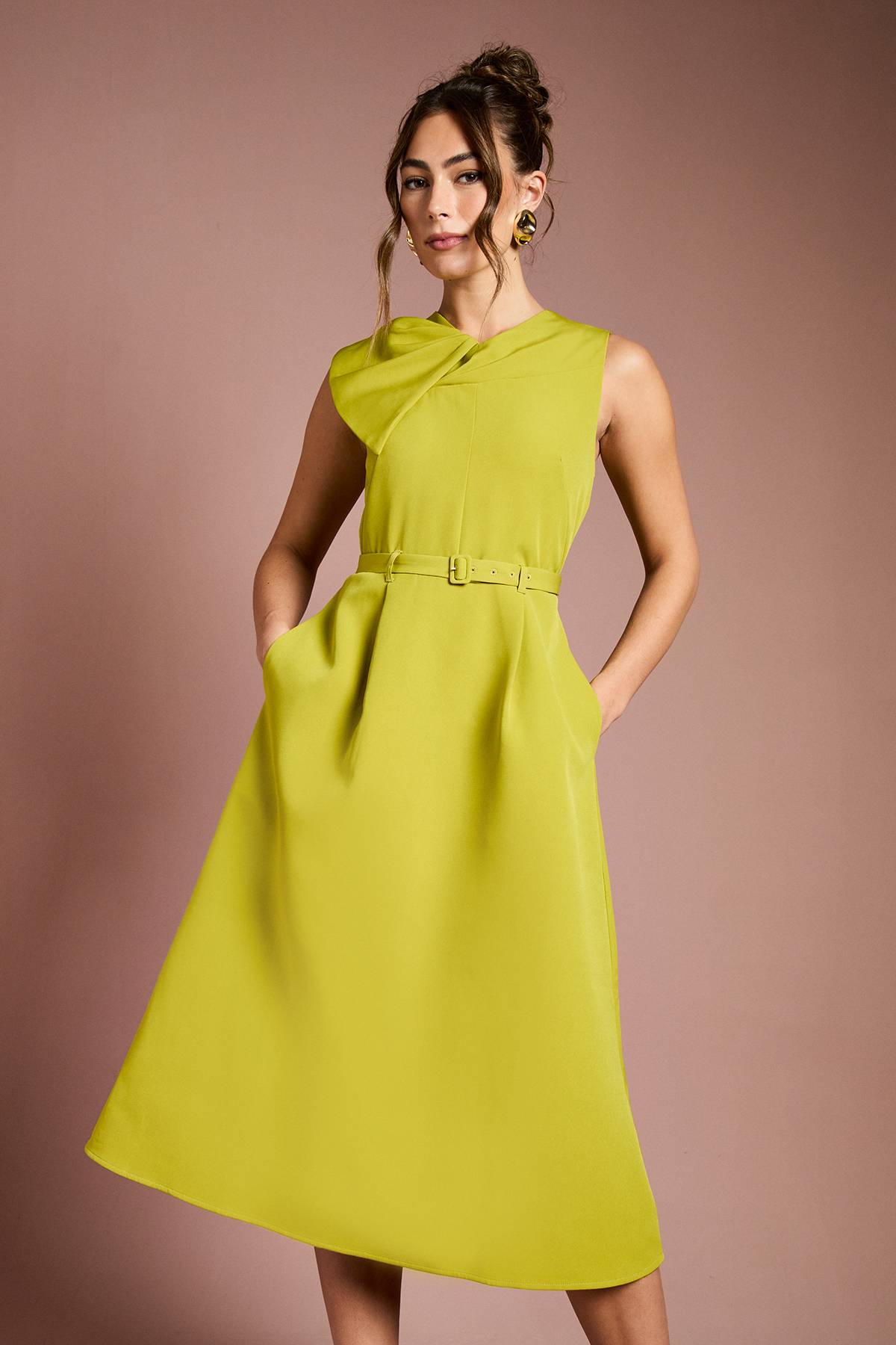 Coast Robe Midi en Crêpe Ceinturée avec Détail Nœud