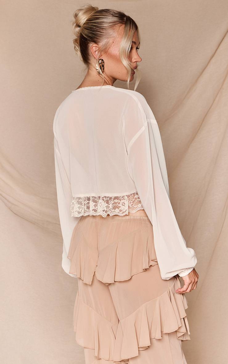 Crème Blouse En Mousseline À Ourlet En Dentelle Et Liens Devant