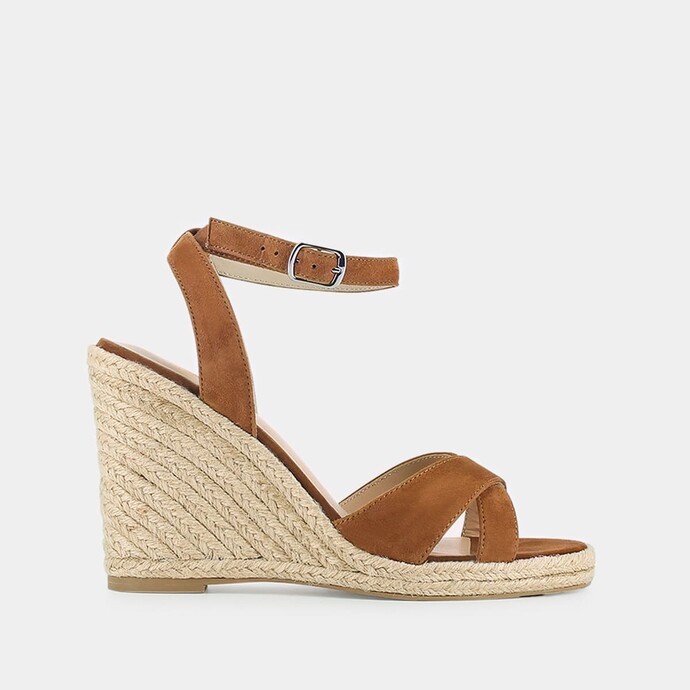 Espadrilles à brides croisées  en velours camel