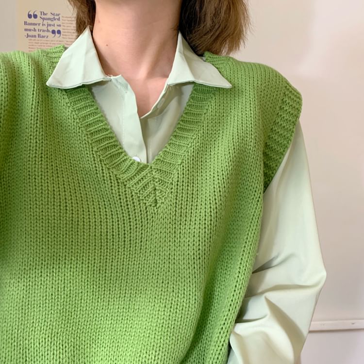Sisyphi - Oversized gebreid vest / effen oversized shirt