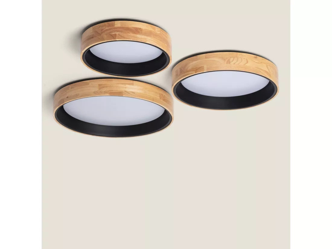 Plafonnier LED Rond Bois 20W CCT Sélectionnable Dari Ø470 mm Noir