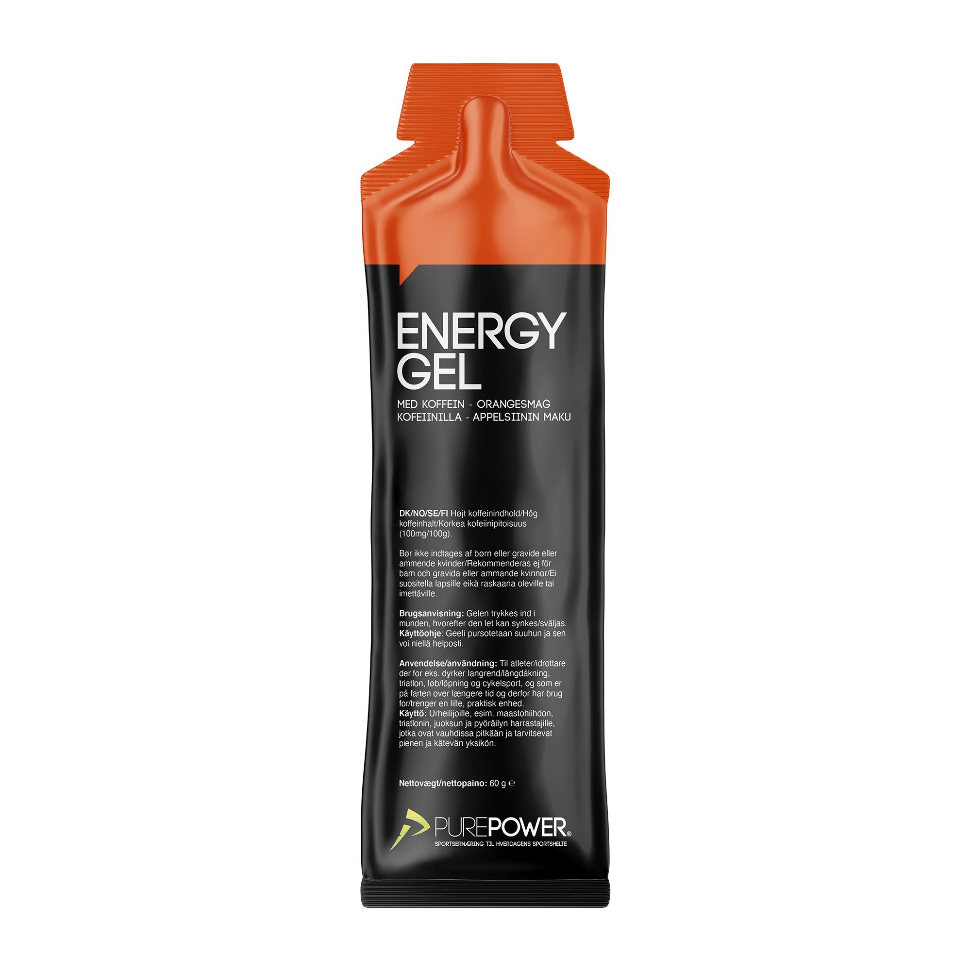 PurePower Energy Gel Koffein appelsin 60 g.