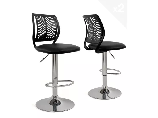 Lot 2 Chaises de Bar Coussin Simili, Pivotant Hauteur Réglable SAWA (Noir)