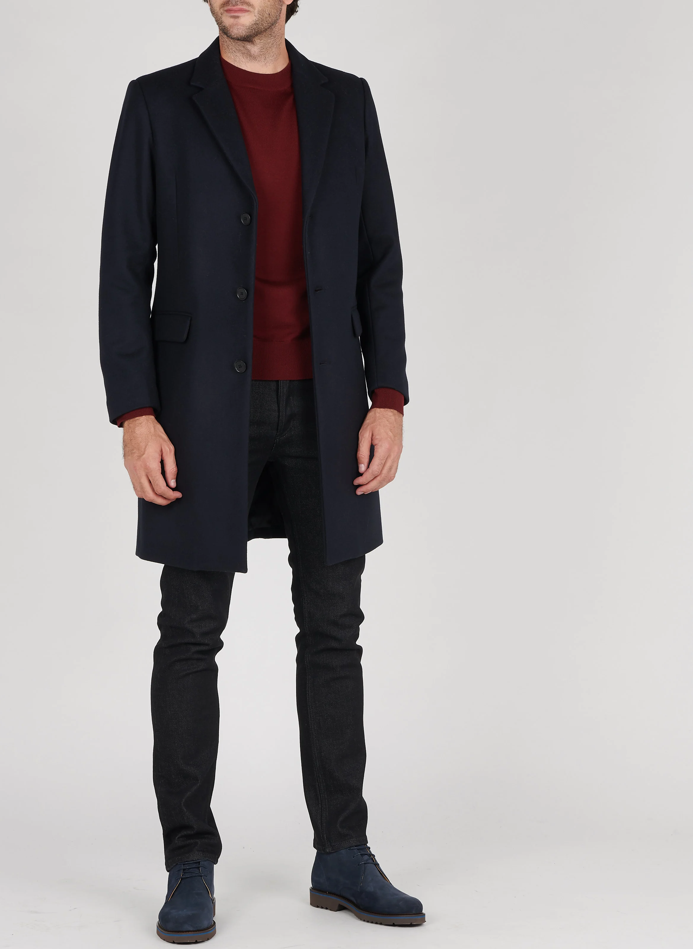 Manteau col tailleur regular-fit en laine mélangée | Bleu