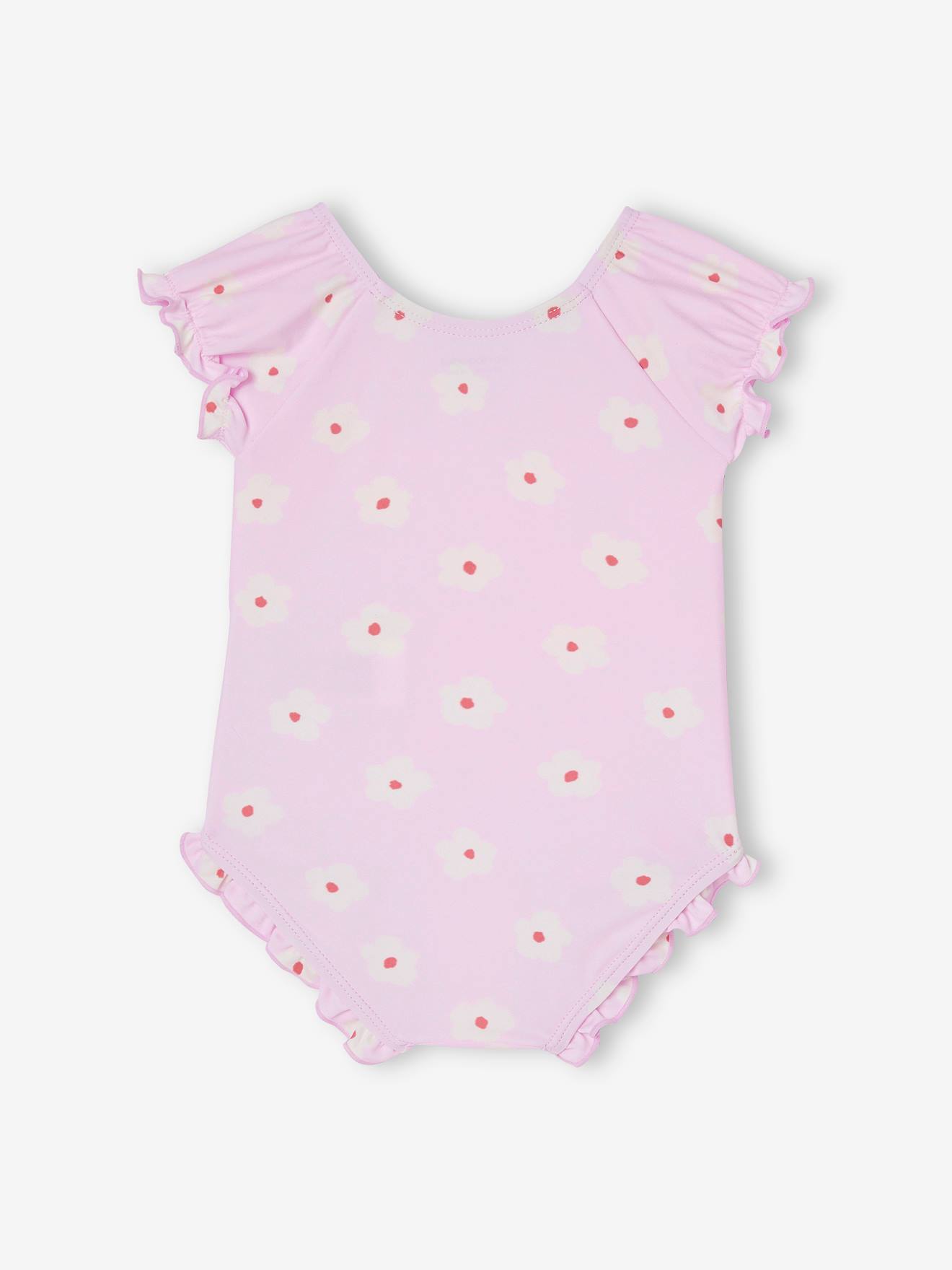Maiô rosa com estampa floral para bebê.