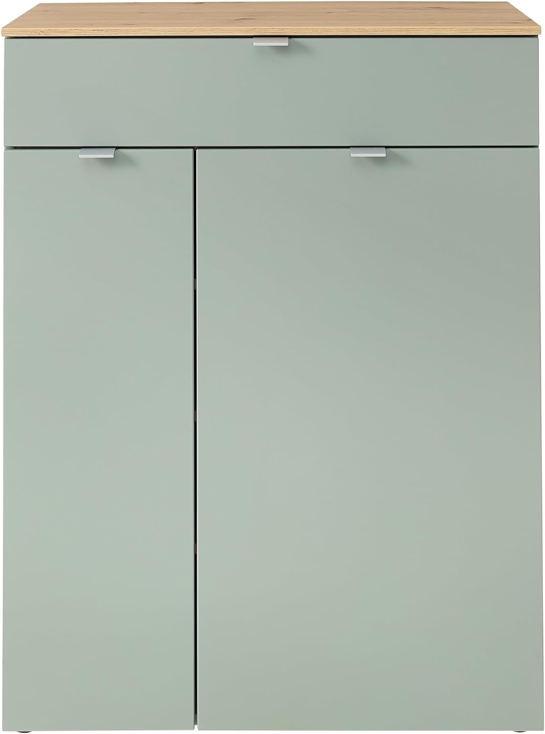 möbelando Garderoben-Set >Bari< (2-teilig) Schuschrank 78x103x38cm mit 3 Böden und Schublade, Spiegel 78x80x17cm mit 2 Böden, Schilfgrün supermatt/Artisan Eiche Dekor - 78x190x38cm (BxHxT)