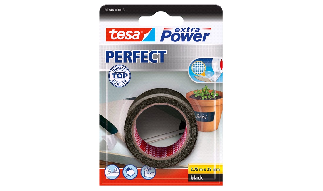 TESA Lærredstape, Extra Power Perfect, 38mm x 2,75mtr., sort