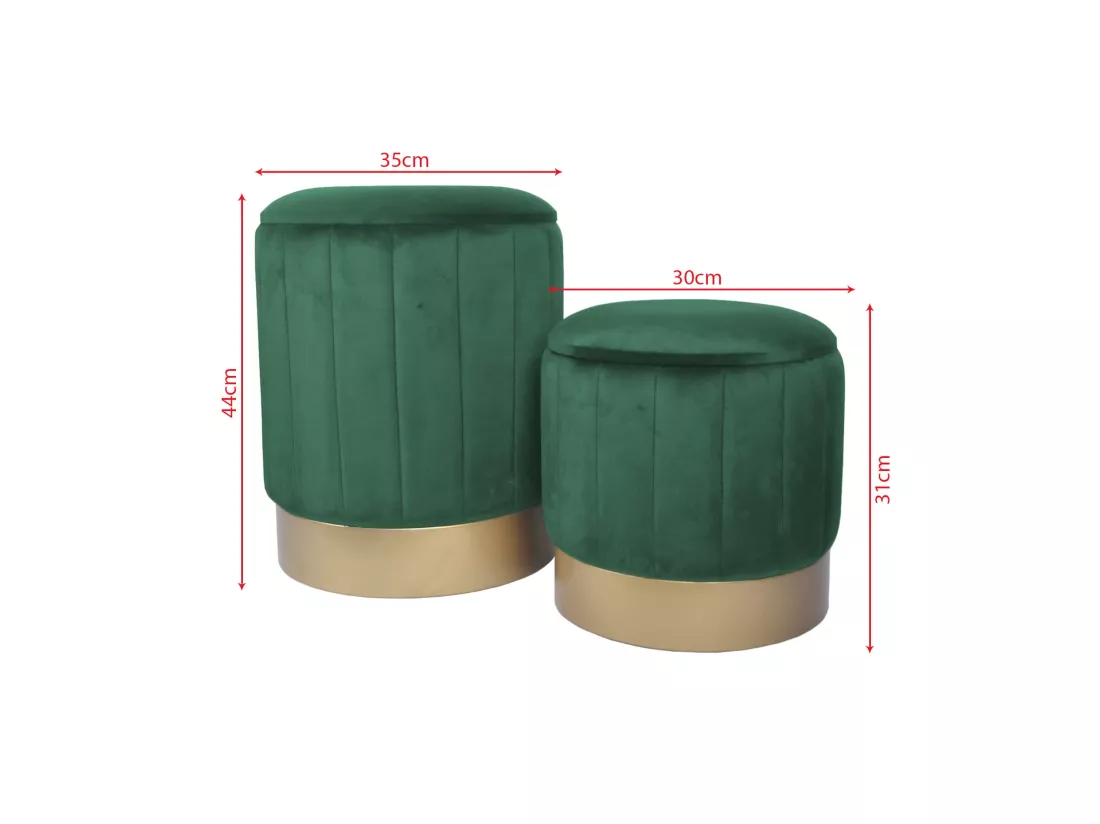 Set 2 Poufs en velours Vert Tabourets Rembourrés