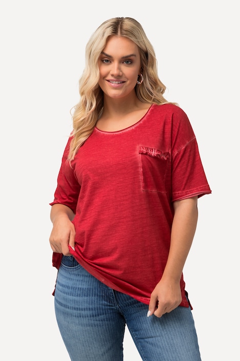 T-Shirt, Rüschen-Brusttasche, Rundhals, Halbarm