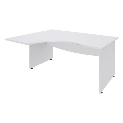 Bureau compact à gauche DUAL - L180 cm - Pieds blanc - plateau blanc (Pieds de renfort ou caisson bout de bureau obligatoire à rajouter - non inclus)