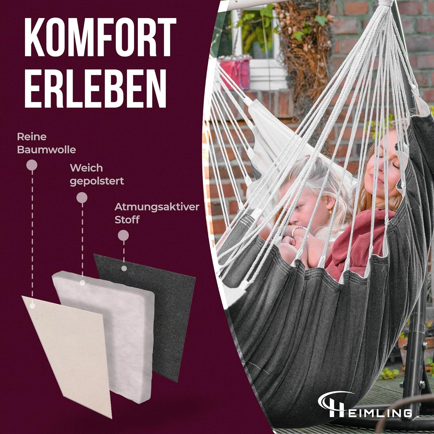 Hängesessel High-Class Outdoor & Indoor XXL [All Inclusive Paket mit Aufhängung + 3 Kissen] Kinder & Erwachsene bis 150 kg | Hängematte Wohn- Schlafzimmer, Garten Balkon Terrasse