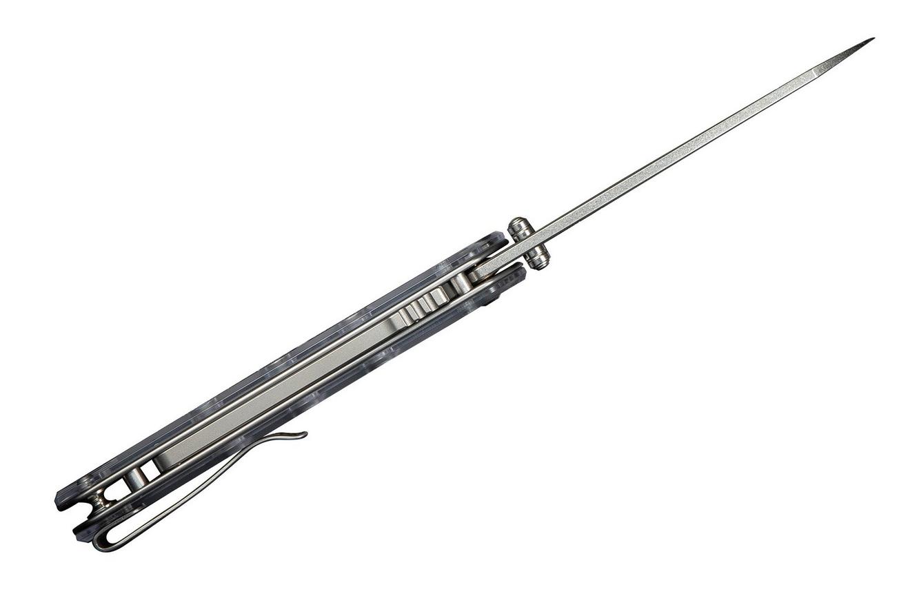 Civivi Vision FG C22036-7 Satin Nitro-V, Stonewashed Flat, Polished Clear Lexan, zakmes, Snecx Tan design
